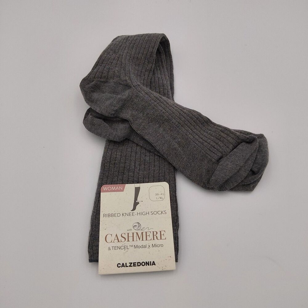 Calzedonia women modal/cashmere blend Ribbed knee-high socks Grey L/XL 39-41